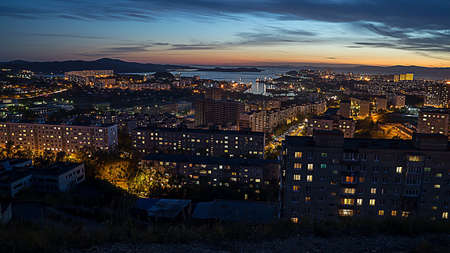 View from Mount  to the Golden Horn, the Russian island, Peter the Great bay and the Amur Bayの写真素材