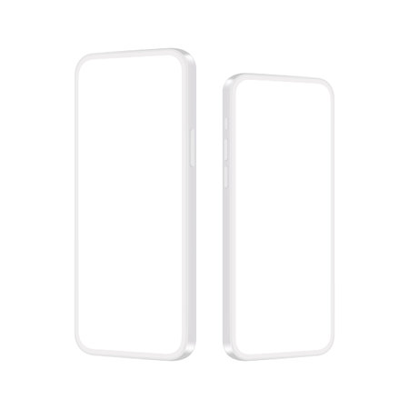 Phones Clay Mockups with Blank Screens, Side Perspective View, Isolated on White Background. Vector Illustrationのイラスト素材