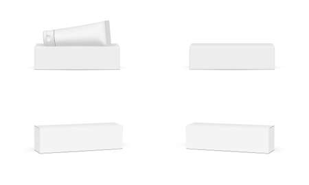 Set of Rectangular Cardboard Boxes with Plastic Tube Isolated on White Background. Vector Illustrationのイラスト素材