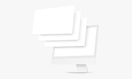 Clay Computer Monitor Mockup with Blank Wireframing Pages. Concept for Showcasing Web-Design Projects. Vector Illustrationのイラスト素材