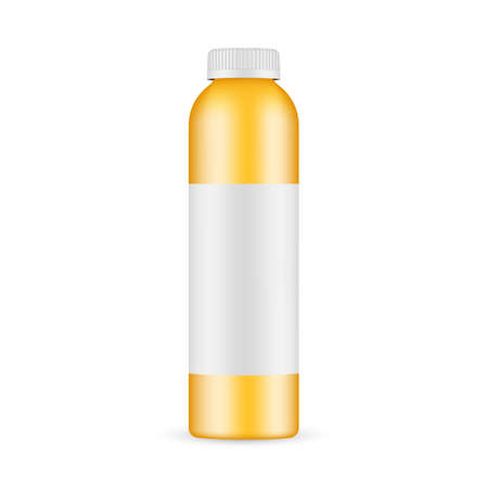 Orange Juice Plastic Bottle Mockup with Blank Label Isolated on White Background. Vector Illustrationのイラスト素材