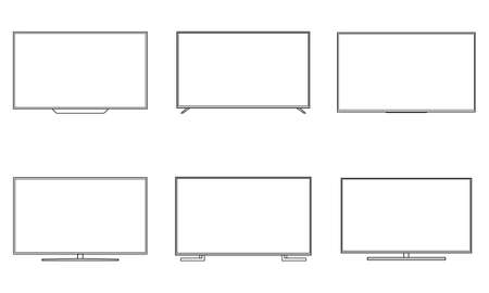 TV Screens Wireframe Outline Icons Isolated on White Background. Vector Illustrationのイラスト素材