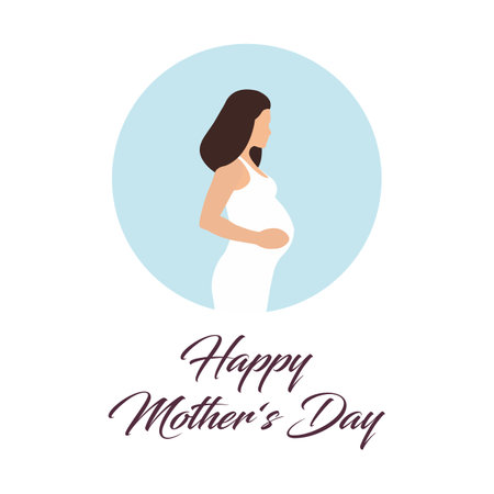 Happy Mother's Day greeting card template with text and illustration of pregnancy woman, isolated on white backgroundのイラスト素材