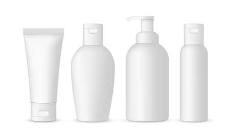 Set of antibacterial hand sanitizers mockups isolated on white background. Vector illustrationのイラスト素材