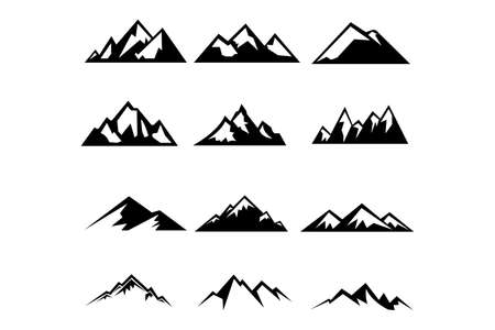 Set of mountains silhouettes. Mockups for creating logo, badges and emblems. Vector illustrationのイラスト素材