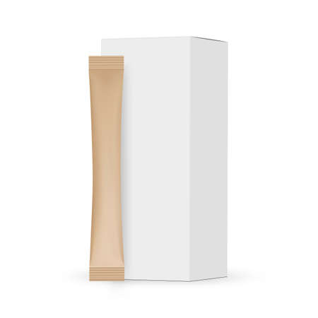 Kraft Sachet with Paper Box Mockup Isolated on White Background. Vector Illustrationのイラスト素材