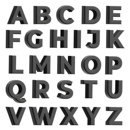 Black 3D English Alphabet Letters. 3D Illustration Isolated On White Backgroundの写真素材