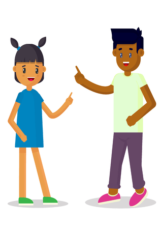 Vector drawing smiling boy and girls on white backgroundのイラスト素材