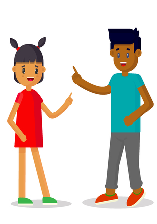 Vector drawing smiling boy and girls on white backgroundのイラスト素材