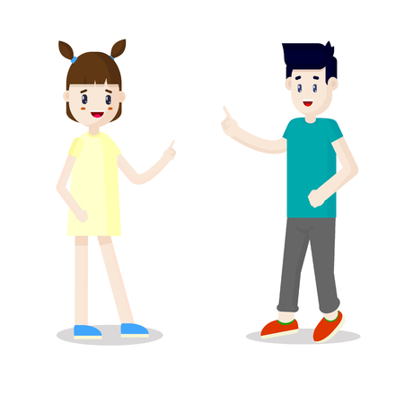 Vector drawing smiling boy and girls on white backgroundのイラスト素材