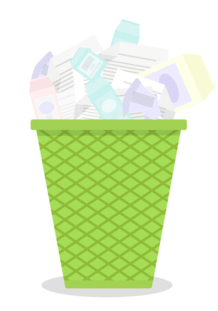 Vector illustration of trash bin with sorted household waste on white backgroundのイラスト素材