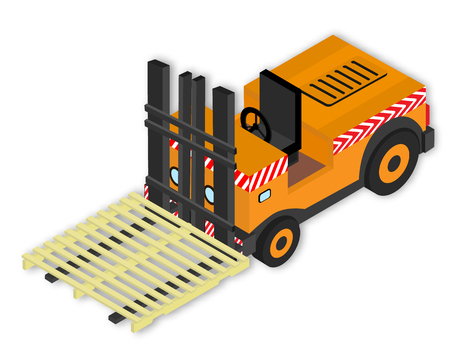 Isometric vector illustration, forklift with pallet, and shadow, on white background.のイラスト素材