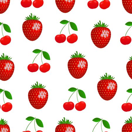 Pattern. Vector drawing cherry and strawberry.のイラスト素材