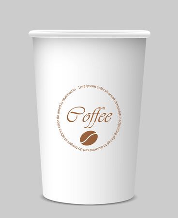 Vector drawing. Concept nutrition. Realistic paper coffee cup isolated on and gray backgroundのイラスト素材