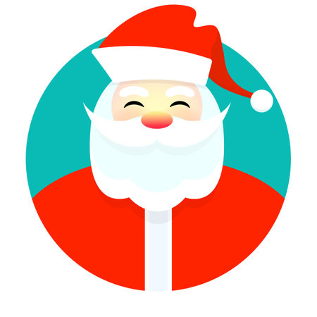 Christmas concept. Vector illustration of cute smiling Santa Claus. Holiday card, icon, cartoon with Santa on a colored background. Merry Christmasのイラスト素材