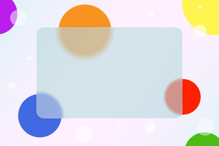 Vector illustration. Abstract glass morphism background with colored and white circles with blur and shadows and frosted transparent glass on a light background.のイラスト素材