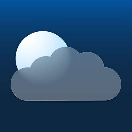 Vector drawing. Weather icon with cloud in style glass morphism and moon on dark background.のイラスト素材