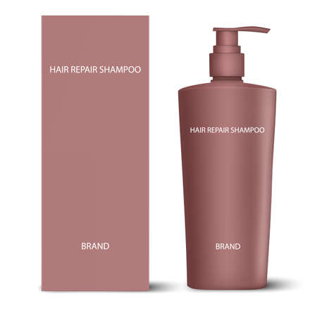 Vector drawing. Hair repair shampoo bottle with a packing box.のイラスト素材