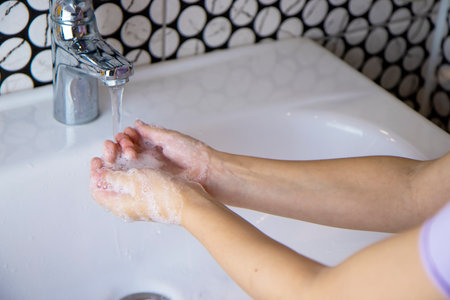 Personal hygiene, washing hands after contact with dirt and bacteria. The concept of cleanliness and health care.の写真素材