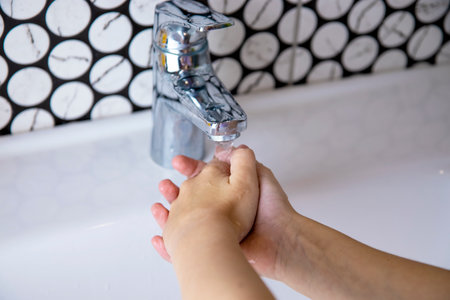 Personal hygiene, washing hands after contact with dirt and bacteria. The concept of cleanliness and health care.の写真素材