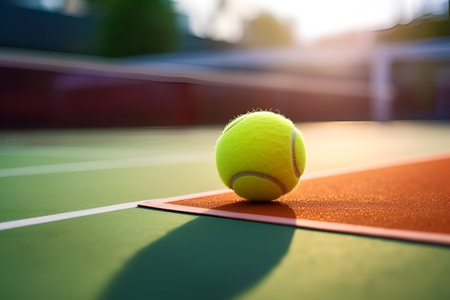 a tennis ball on a tennis court. the concept of sports, competitions and a healthy lifestyle.の素材