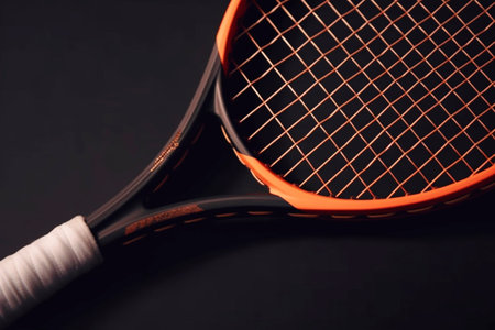 tennis racket close-up view from above. The concept of sports, fitness, healthy lifestyleの素材