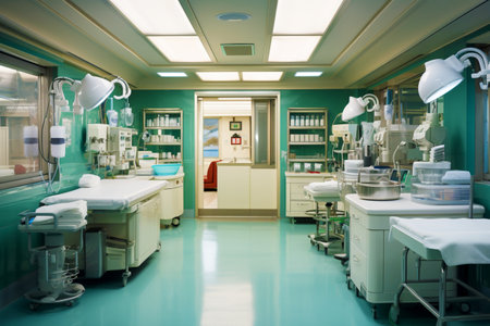equipment and medical devices in a modern hospital wardの素材