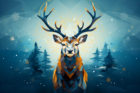 A beautiful and majestic Christmas deer on the background of a winter forestの素材