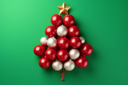 A new modern Christmas tree concept made from a variety of balloons on a green background..の素材