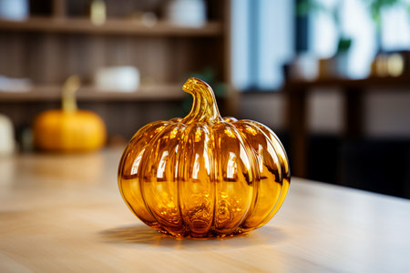 Beautiful glass pumpkin candle holder for interior. Thanksgiving and Halloween Celebrations.の素材