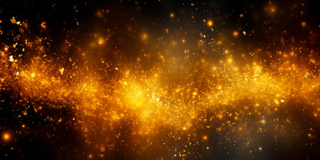Beautiful golden stars, colorful cosmic background. Banner.の素材