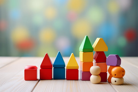 Figures for the development of fine motor skills in preschool children in close-up on a light backgroundの素材