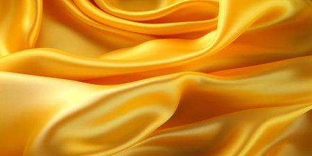Texture, background, pattern. The texture of a bright yellow flowing silk fabric. Beautiful soft silk fabric.の素材