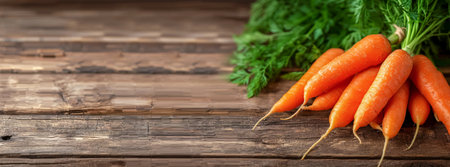 Fresh and juicy carrots on a wooden background. The benefits of plant foods for human health. Diet and balanced nutrition. A place for the text, a bannerの素材