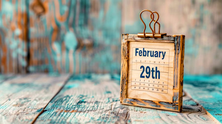 Wooden block calendar the current date is February 29th. Leap year concept.の素材