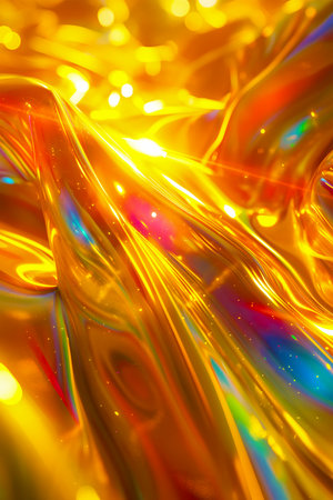 Rainbow abstract prismatic light background with bright holographic colorful tones, creating a stunning visual effect, digital art, fashion design, shiny glossy texture. Background, advertising.の写真素材