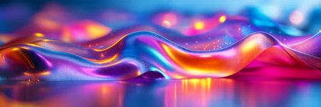 Rainbow abstract prismatic light background with bright holographic colorful tones, creating a stunning visual effect, digital art, fashion design, shiny glossy texture. Background. Bannerの写真素材