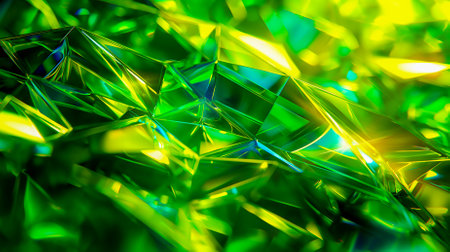 Rainbow abstract prismatic light background with bright holographic green tones, creating a stunning visual effect, digital art, fashion design, shiny glossy textureの写真素材