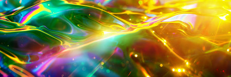 Rainbow abstract prismatic light background with bright holographic colorful tones, creating a stunning visual effect, digital art, fashion design, shiny glossy texture. Background, advertising.の写真素材