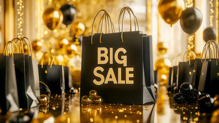 Golden balls and paper black bags SALE , retail promotions, discounts and social media marketing....