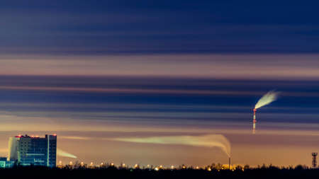 Morning, industrial city in a fog, low pressureの写真素材