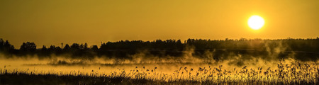 Panorama of the dawn on the riverの写真素材