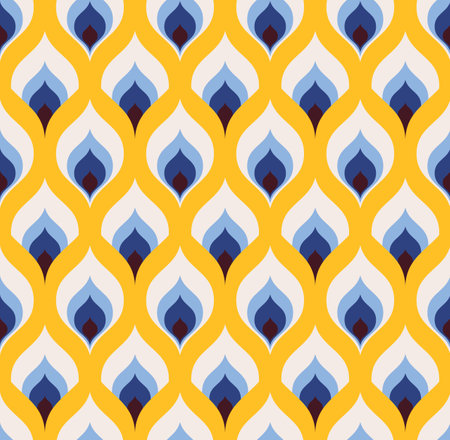 Abstract geometric seamless pattern. Colorful ogee wallpaper vector print. Multicolor asian style fishcsale ornament. simple shaped small scale fashion textile designのイラスト素材