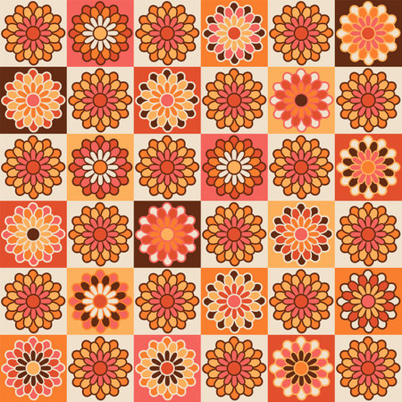 Handicraft crochet illustration. Vintage vector seamless surface pattern design. Patchwork craft modern textile print in retro style. Cottagecore aestheticのイラスト素材