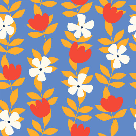 Vintage floral background. Retro botanical seamless pattern. Colorful vector print for fabric,...