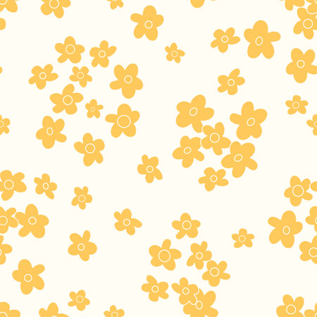 Small scaled hippie seamless vector pattern. Nostalgic retro 60s-70s groovy print. vintage floral background. Textile and surface design with old fashioned hand drawn naive geometric flowersのイラスト素材