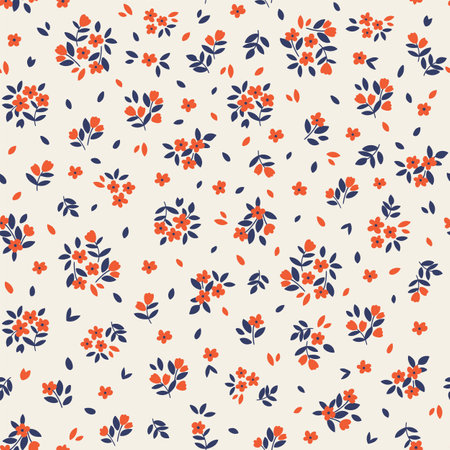 Cute floral background. Vector seamless pattern with ditsy flowers. Vintage botanical surface pattern design. cottage core wallpaperのイラスト素材