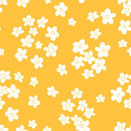 Small scaled hippie seamless vector pattern. Nostalgic retro 60s-70s groovy print. vintage floral background. Textile and surface design with old fashioned hand drawn naive geometric flowersのイラスト素材