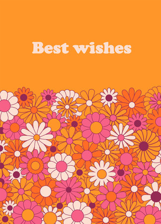 Trendy hippie floral greeting card template. Colorful flowers flat vector illustration. Suitable for greeting cards, social media posts, mobile apps, banners design and web internet ads. Vector eps10のイラスト素材
