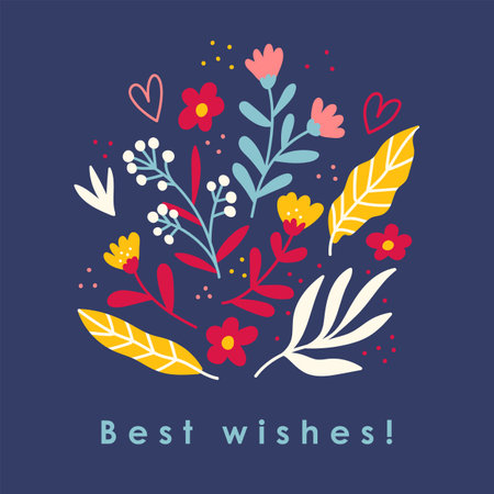Trendy square floral greeting card template. Hand drawn flower flat vector illustration. Suitable for social media posts, mobile apps, banners design and web internet ads. Vector fashion backgrounds.のイラスト素材